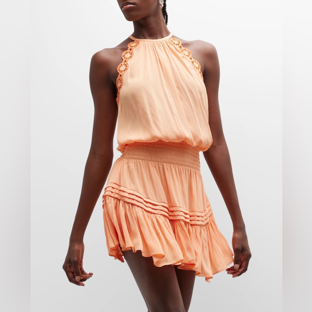 RAMY BROOK rowan embellished Drop waist mini dress in peach XS